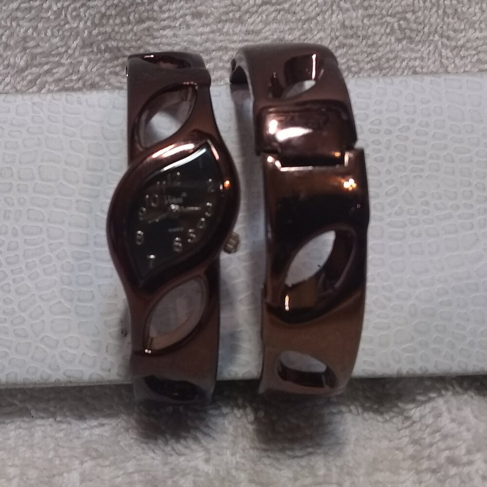 Viviani Matching Dark Bronze Tone Watch Bracelet Hinge Style New Bat Great